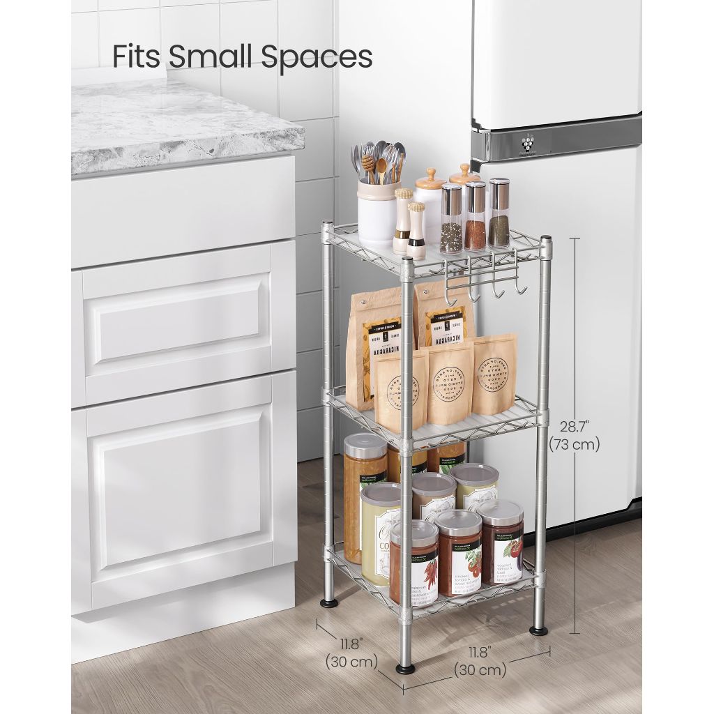 SONGMICS 3-Tier Bathroom Shelf, Storage Rack for Small Space, Silver and Translucent