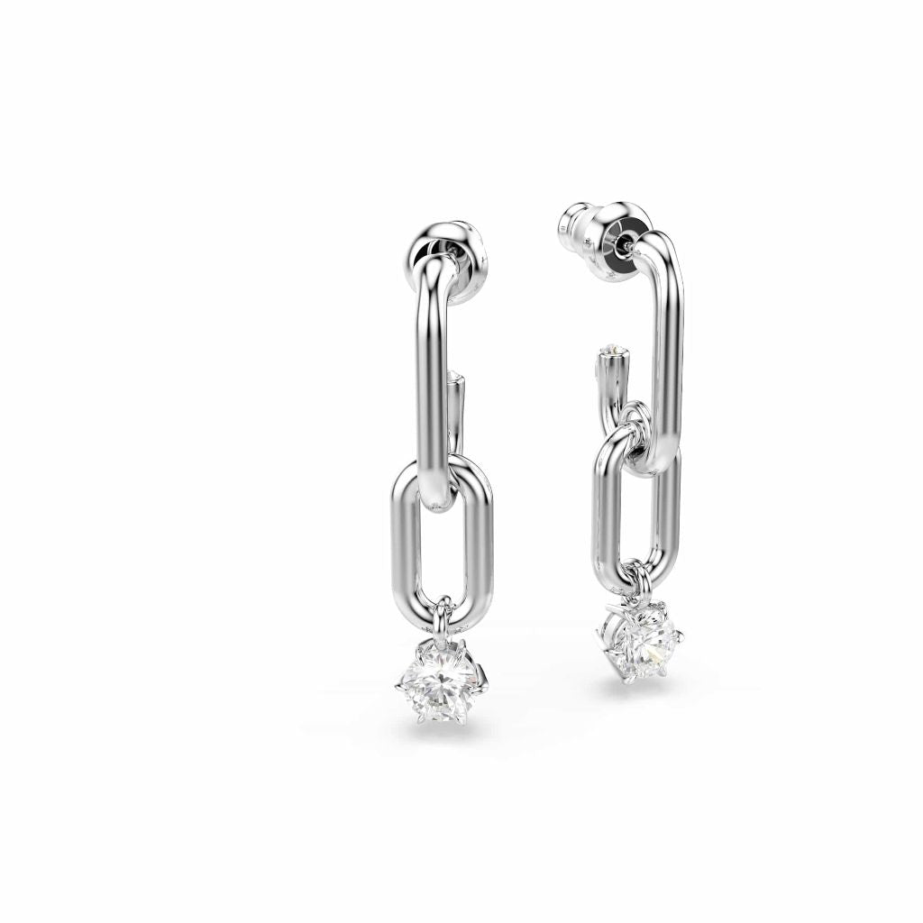 Swarovski Constella drop earrings, Round cut, White, Rhodium Finish