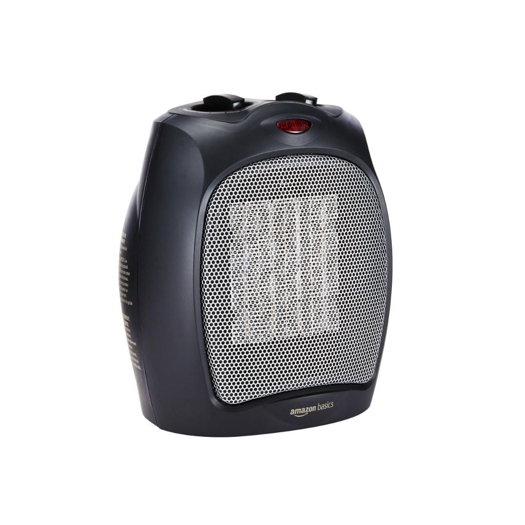 Amazon Basics Ceramic Space Heater, Portable Indoor Heating Solution, 1500W, 7.52"D x 6.34"W x 9.45"H, Black
