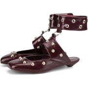 HT Studded Mules Square Toe Kitten Heeled Sandals, Burgundy, SZ 6