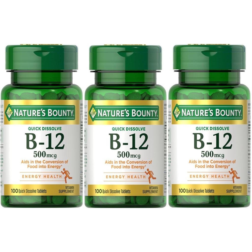 Nature's Bounty B-12 Quick Dissolve Tablets 500 Mcg, 300 Tablets (3 X 100 Count Bottles)