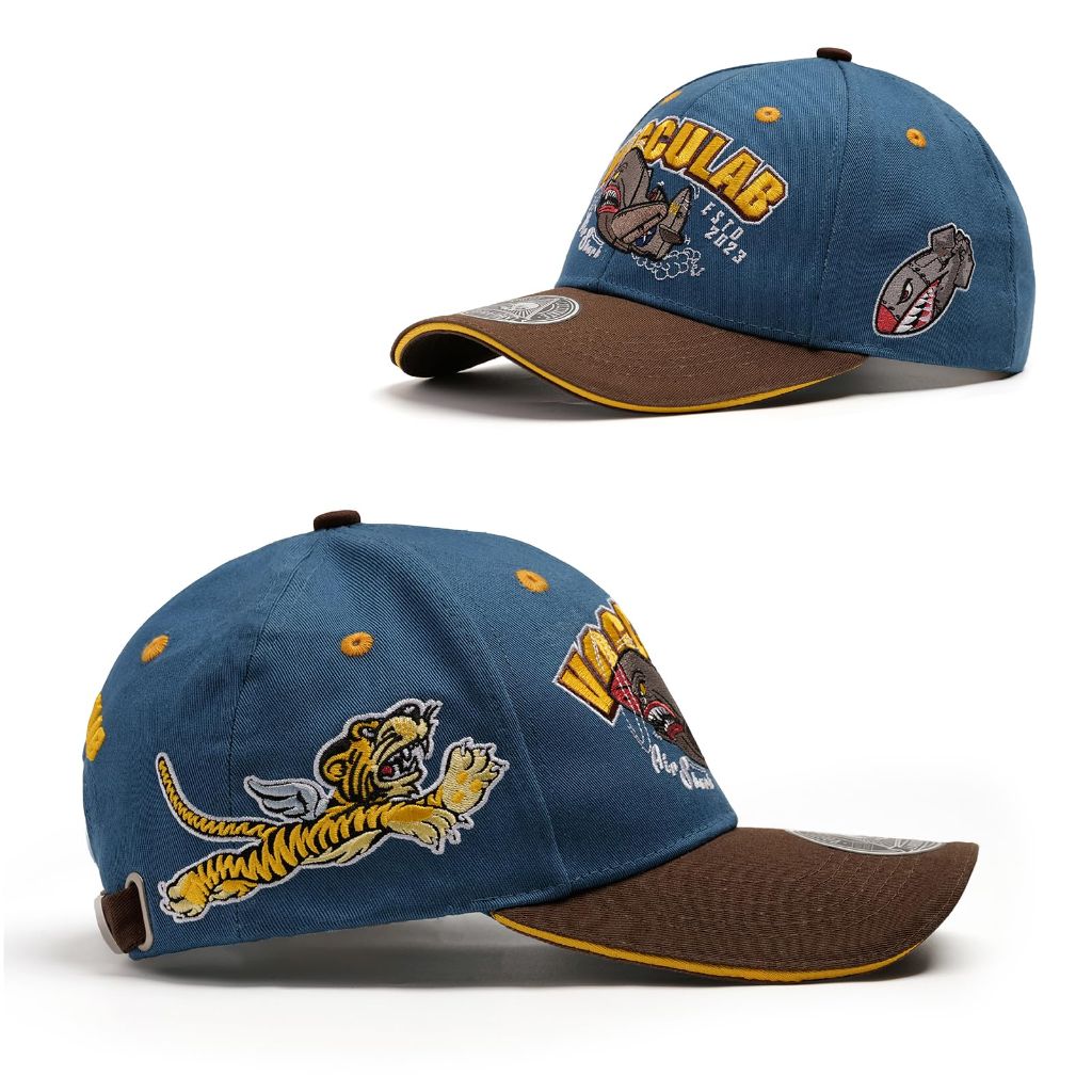Vogculab Vintage Flying Tigers Embroidered Baseball Cap, Unisex Blue/Brown
