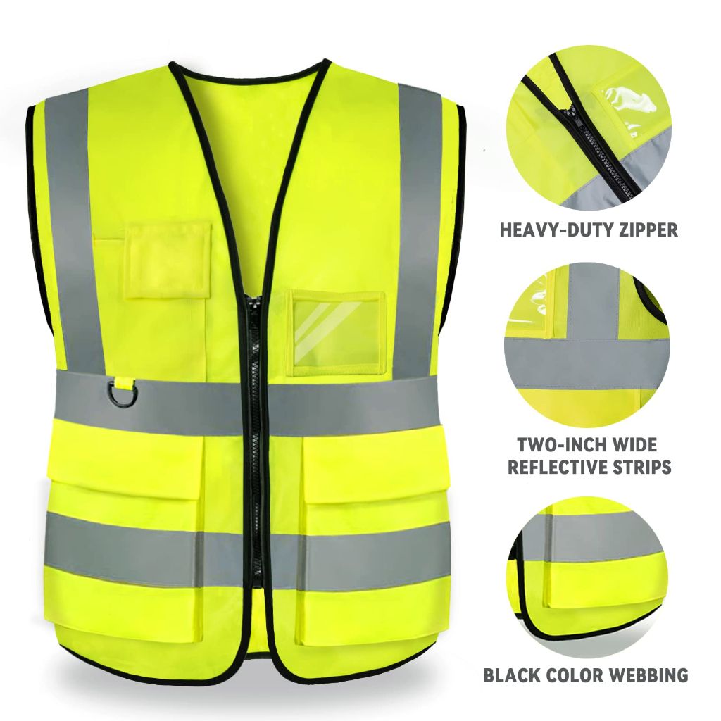 SZ 2XL, ANDANDA High Visibility Reflective Vest with 2 Functional Pockets | Fluorescent Yellow
