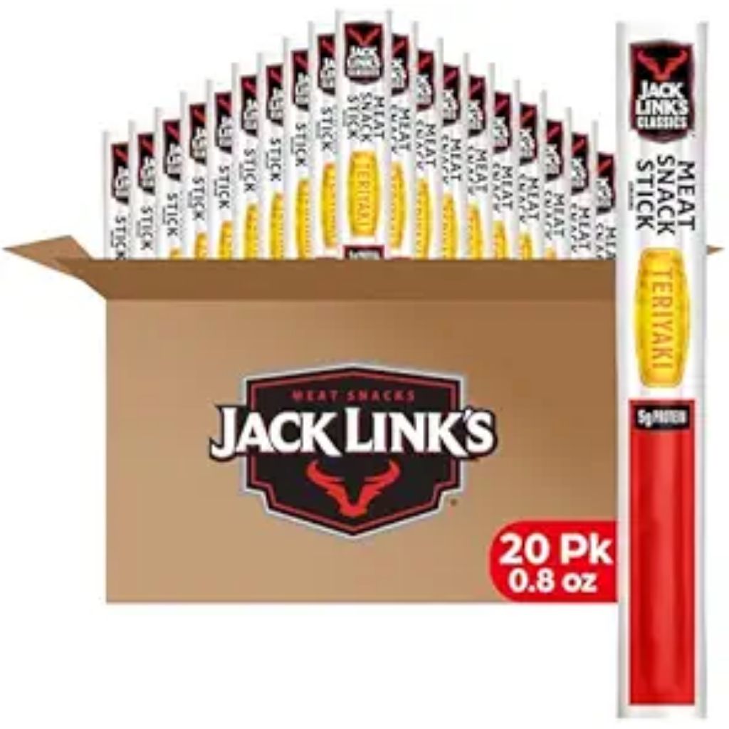 Jack Link's Classics Meat Sticks, Teriyaki - Protein Snack, Meat Snack Sticks with 5g of Protein, Made with Beef & Pork, Keto Friendly, Individually Wrapped - 0.8 Oz. (Pack of 20)