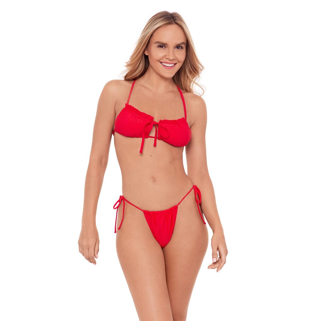 Sports Illustrated Women's Ruffle Cutout Bralette, Flame, Medium