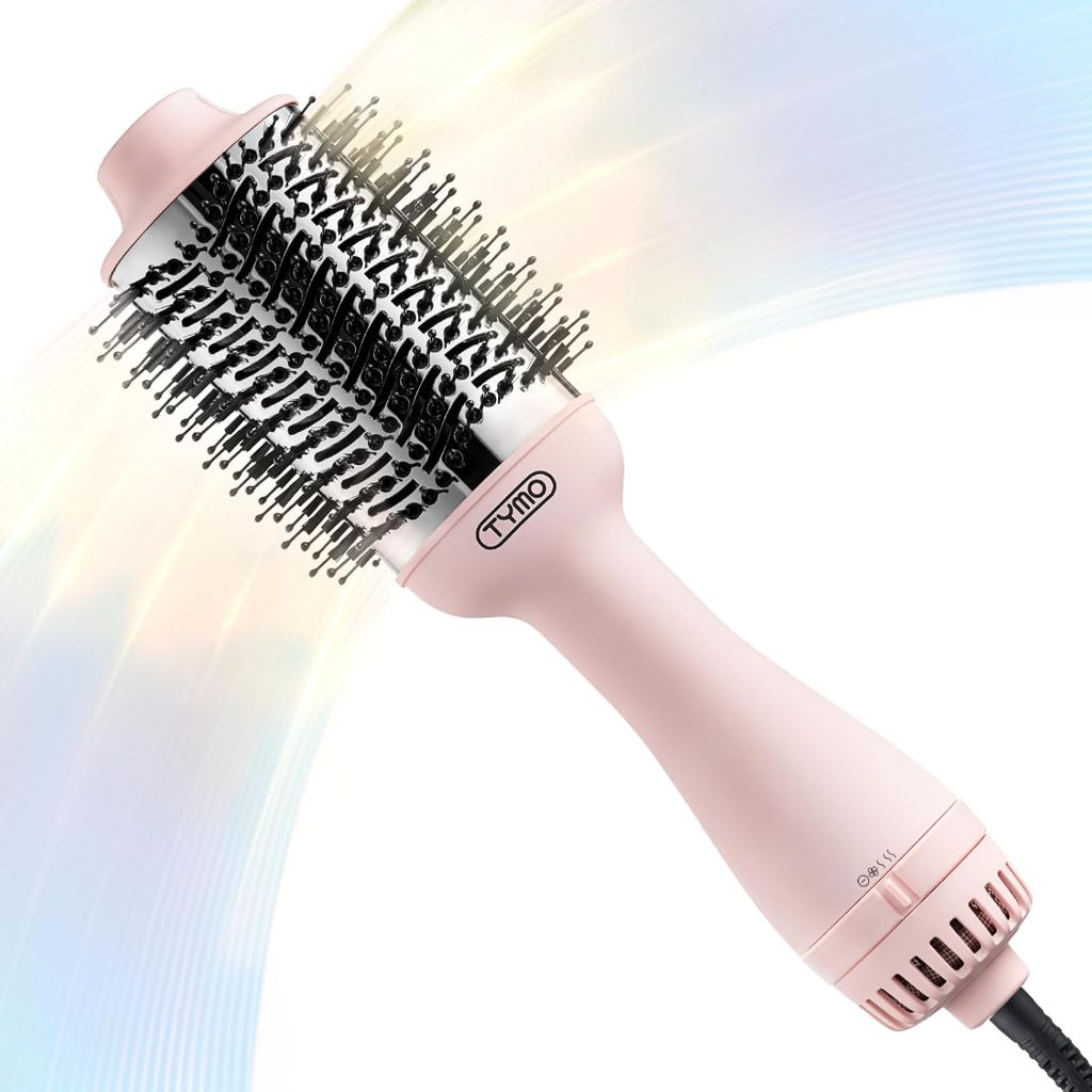 TYMO Volumizer Hot Air Brush, 4-in-1 Ionic Hairdryer w/2.85" Oval Titanium Barrel - Pink