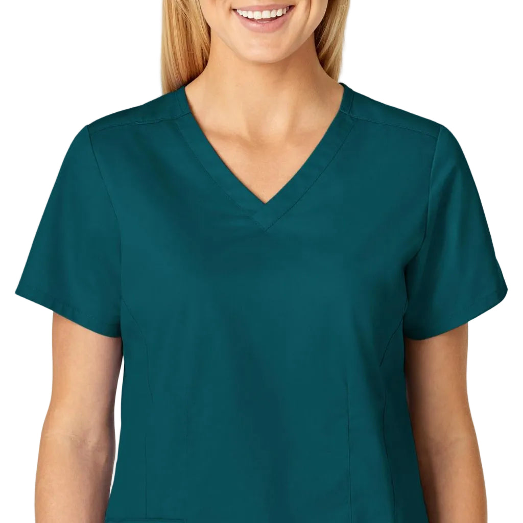 WonderWink WonderWORK Women’s Shaped V-Neck Scrub Top — Caribbean, X Small