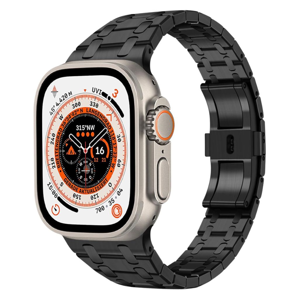 IBazal - Stainless Steel Metal Butterfly Clasp Apple Watch Replacement Strap - Black 42/44/45/49