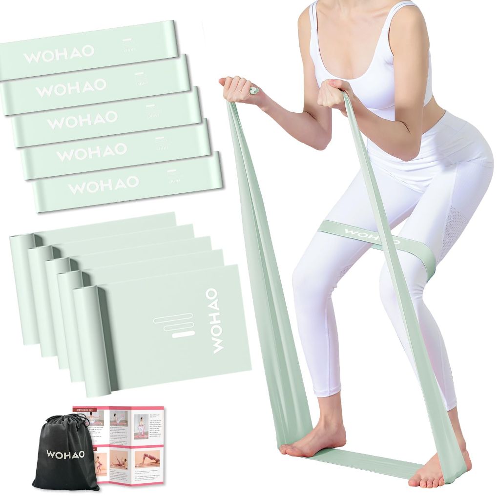 WOHAO 5-Pack Light Resistance Bands [Green] - Rehabilitation & Low-Impact Fitness Set (Set x5)