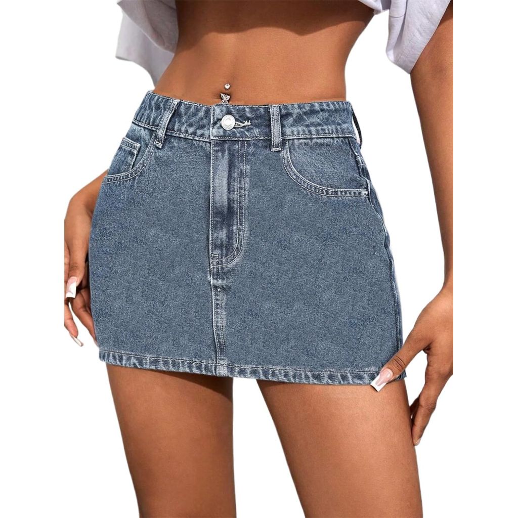 CaniBtr Women's High Waisted Stretchy Y2K Mini Skirt Denim Skort - Light Blue, Size XXL