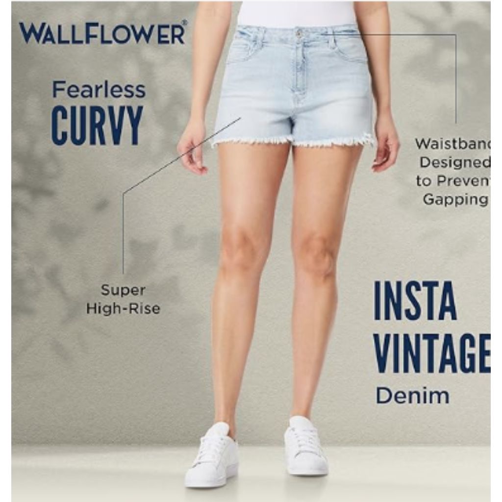 WallFlower Womens Fearless Curvy Denim Fashion Shorts High-Rise Insta Vintage Juniors