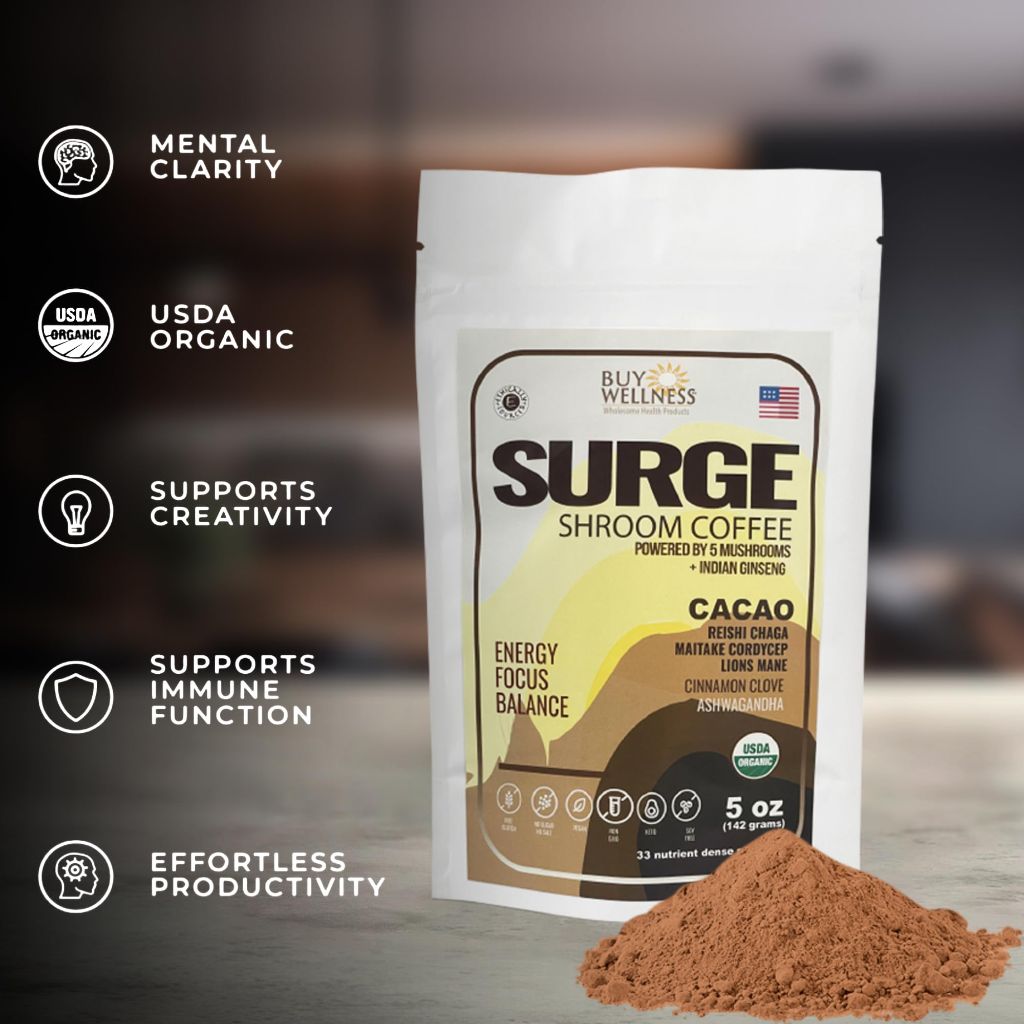 SURGE 5 Mushroom Cocoa Drink Reishi Maitaki Chocolate taste  5oz
