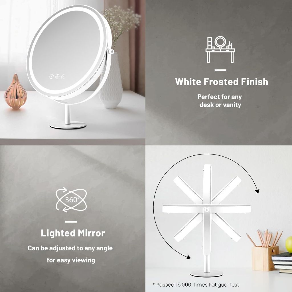 Kcavvi Makeup Mirror with Lights, Lighted Makeup Mirror with Magnification, 13 Inches Diameter