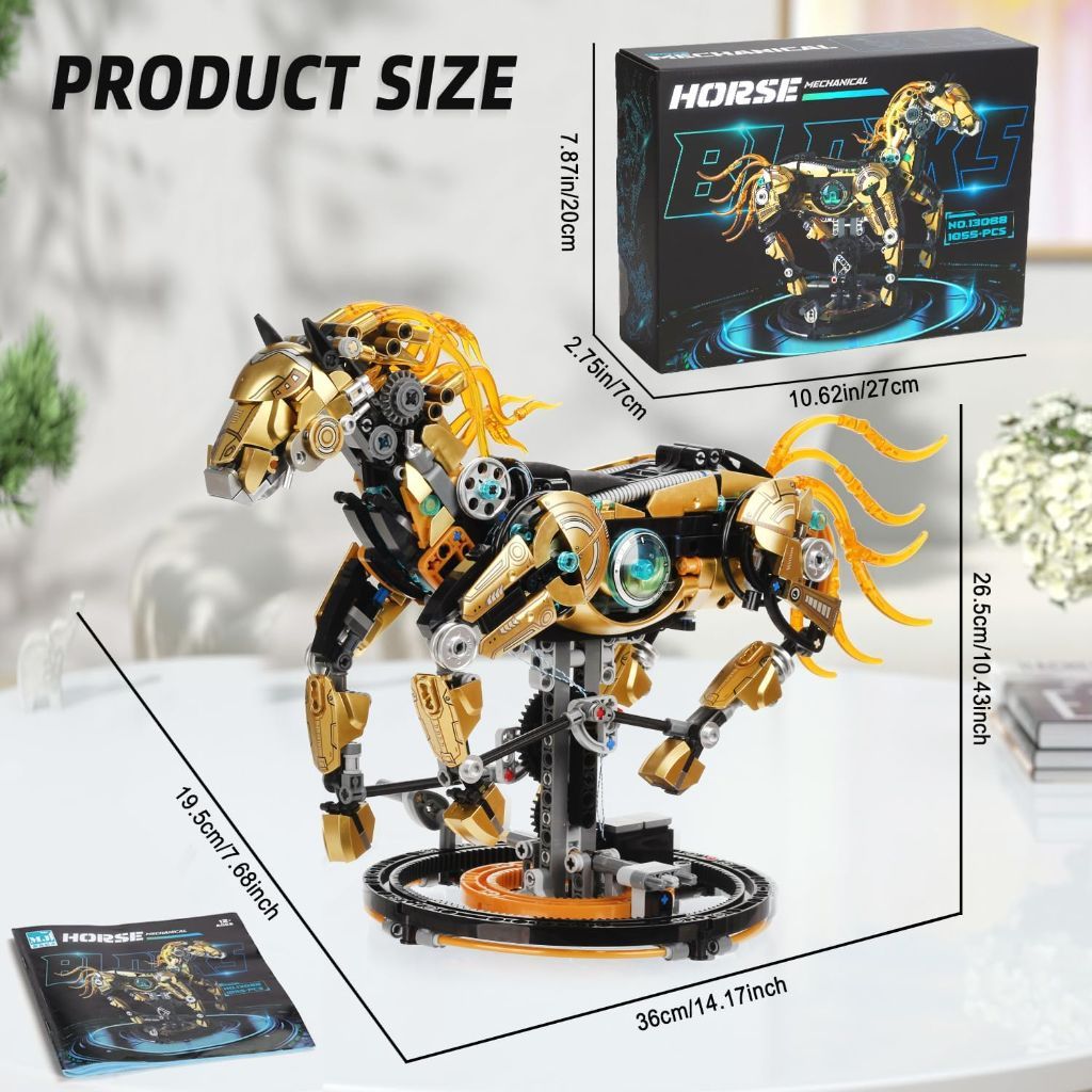 Mechanical Horse Building Kit with Lighting & Display Stand, 1055pcs. *Open Box*