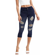 Hybrid & Company Women's Super Comfy Stretch Destructed Denim Bermuda Shorts Capri - Size 22