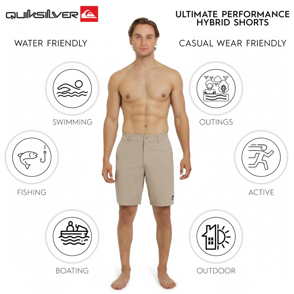 Quiksilver Men's Regular Fit, Fixed Waist, Hybrid Shorts, Solid Design - Taupe, 38