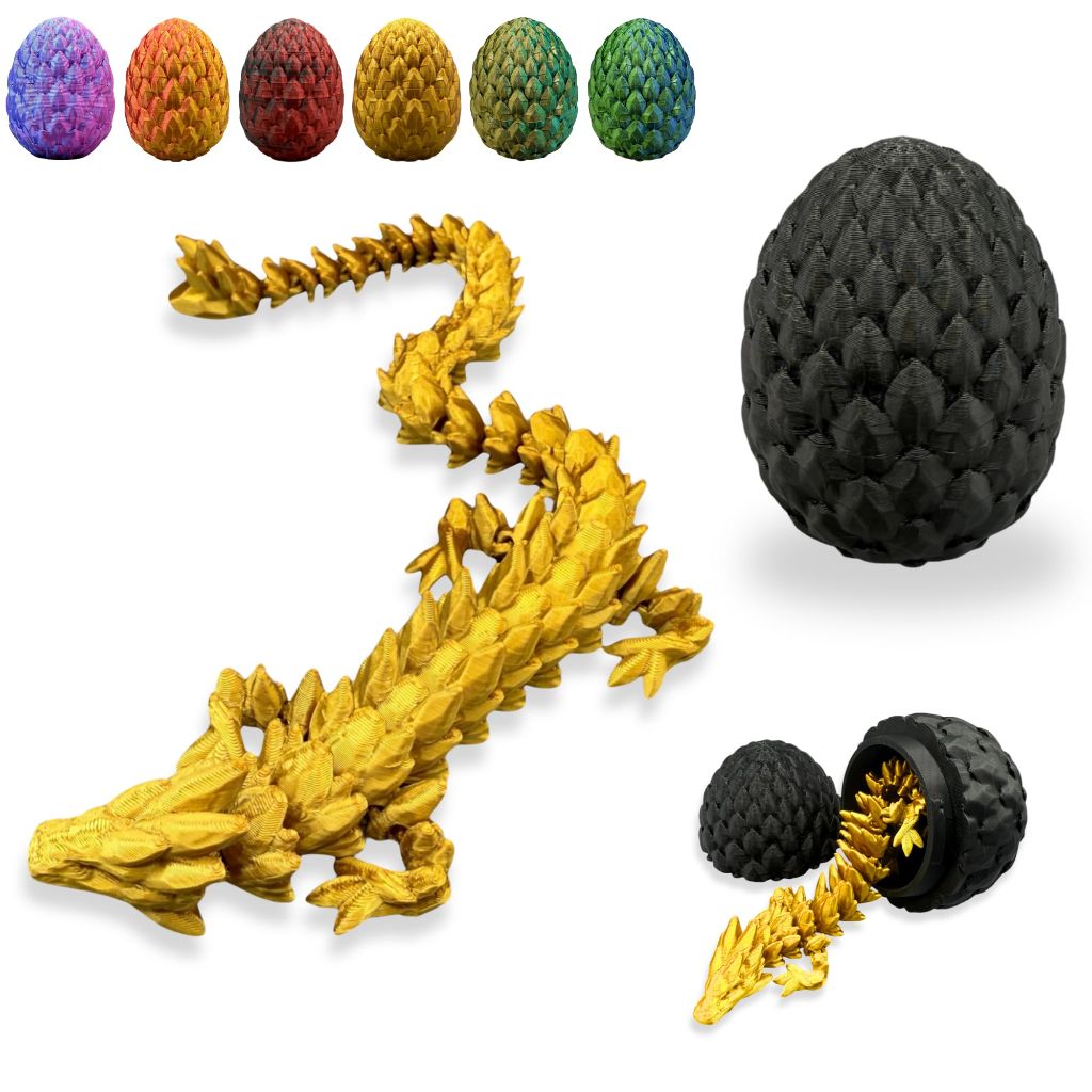 Articulated 3D Printed Dragon Toy 12 Inch Flexible, Dual Color Fidget Dragon (Black Gold)