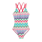 Kanu Surf Girls, Reese UPF 50 Beach Sport Criss-Cross One Piece Swimsuit, Nina Pink/Green, 12