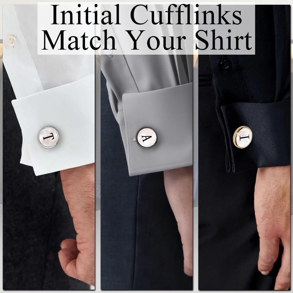 Men's Personalized Cuff Links - Silver Tone, Mother Of Pearl Center - Letter Q