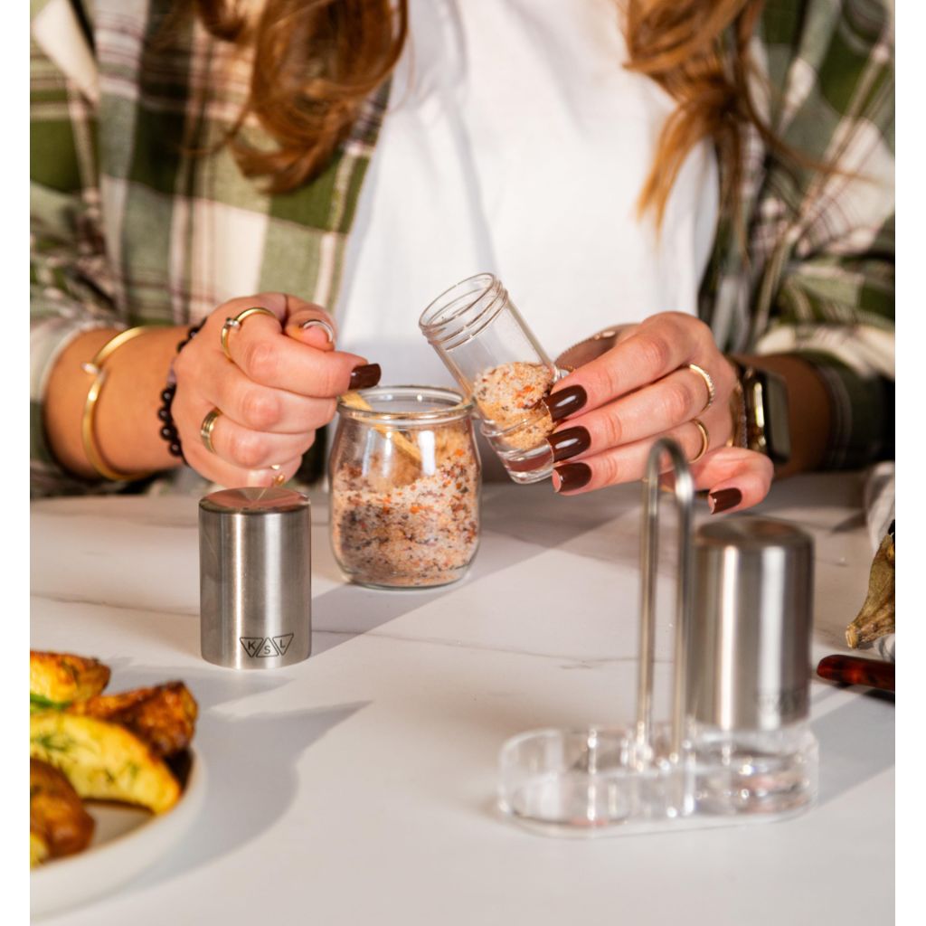 KSL Original Glass Salt and Pepper Shakers Set - Stainless Steel Salt Shaker and Pepper Shaker - Salt and Pepper Shaker Set for Salts and Pepper