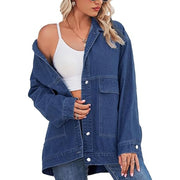 PAODIKUAI Women's Oversized Denim Jacket - Dark Blue, Size Small