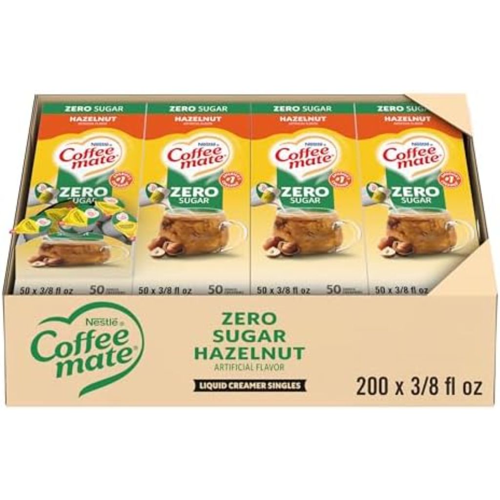 Nestle Coffee mate Coffee Creamer, Zero Sugar Hazelnut, Liquid Creamer Singles, Non Dairy, No Refrigeration, 0.375 fl oz Tubs (Pack of 200)