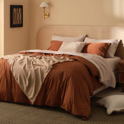 Double Stitch Cashmere Cotton Duvet Cover Set - King Size, with Button Closure, Mocha Brown, 106" x 90"