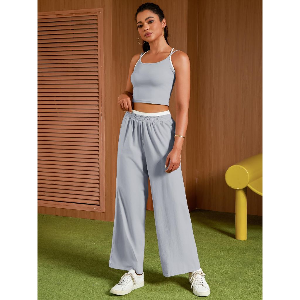 ONFERS 2 Piece Sets for Women Summer Yoga Set, Small, Gray