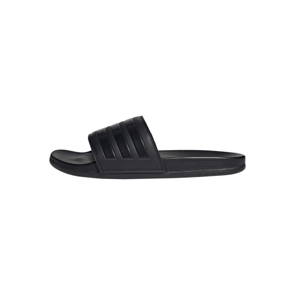 Adidas unisex adult Adilette Comfort Slide Sandal, Core Black/Core Black/Core Black, 5 Women 4 Men US