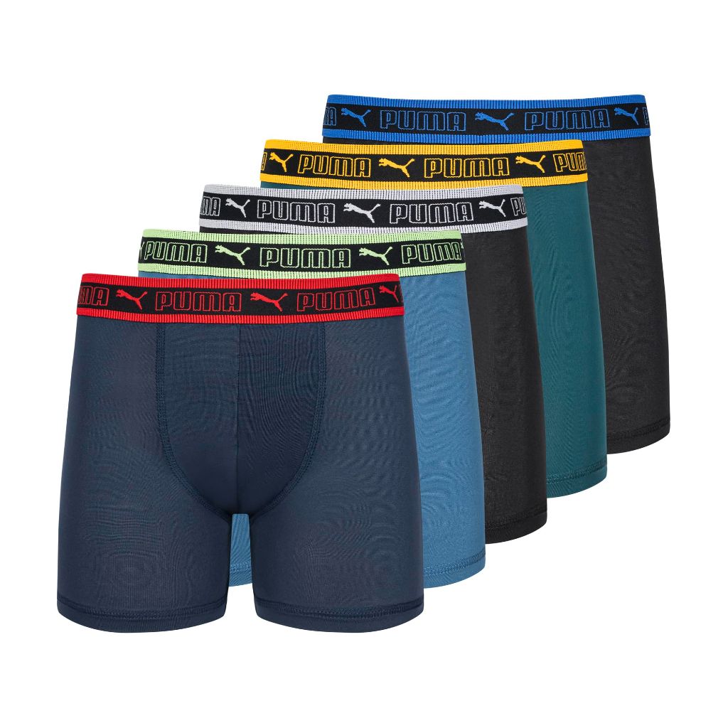 PUMA Boys' 5 Pack Performance Boxer Briefs, Blue/Black, Medium
