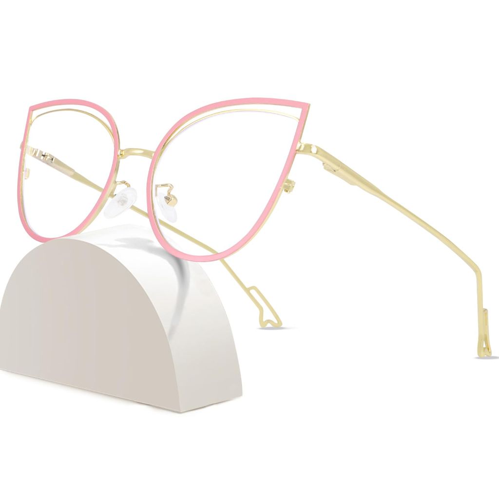 ROWCHIC Women's Blue Light Blocking Glasses: Cat Eye Metal Frame - Pink Gold