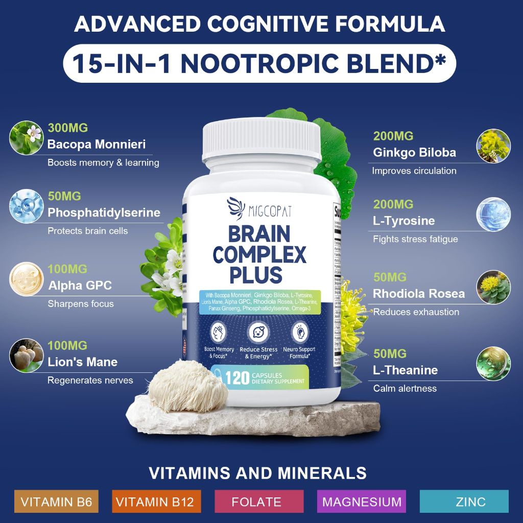 2-Pack Brain Supplements for Memory & Focus – 240 Caps (120/Bottle)