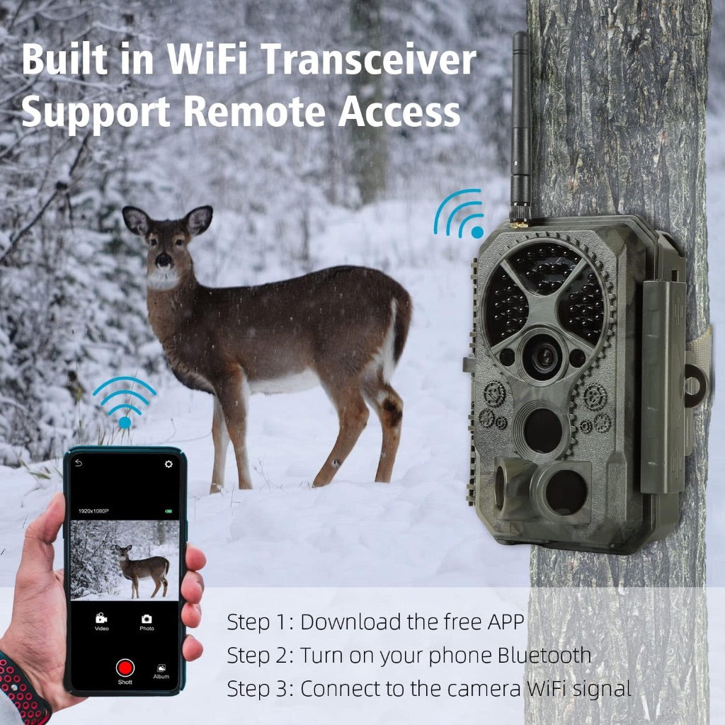 Folgtek A350W Wi-Fi Trail Cam, 48MP 1296P Invisible Night Vision Motion Activated 0..1S Trigger Speed