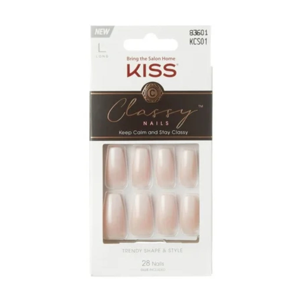 KISS Classy Nails  Press On Nails  Be-you-tiful  Beige  Long Coffin  28 Count