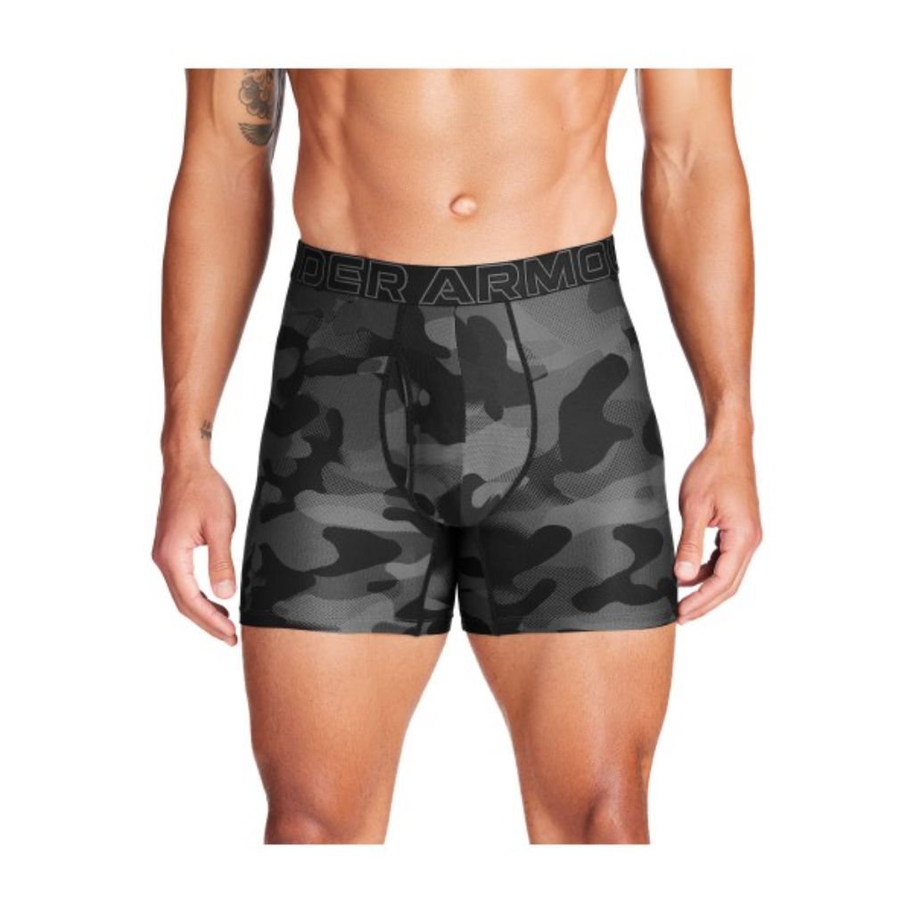 Under Armour Men's Performance Tech Printed 6-in. Boxer Briefs - Black/Gray Camo, Size Medium (3 Pair)
