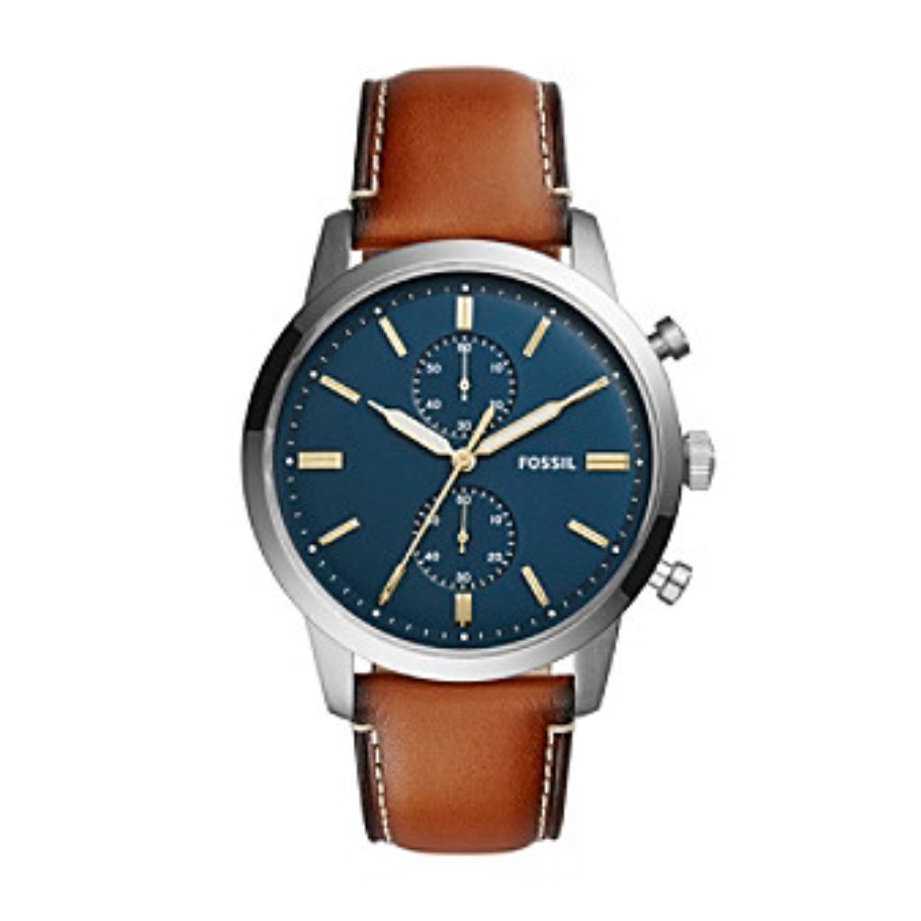 Fossil Men's Townsman 44mm Chronograph Luggage Leather Watch, Brown/Navy FS5279 *Damaged Box*