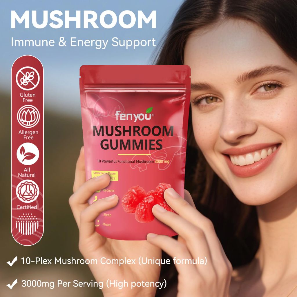 Fenyou - Mushroom Gummies –  60 count, Strawberry