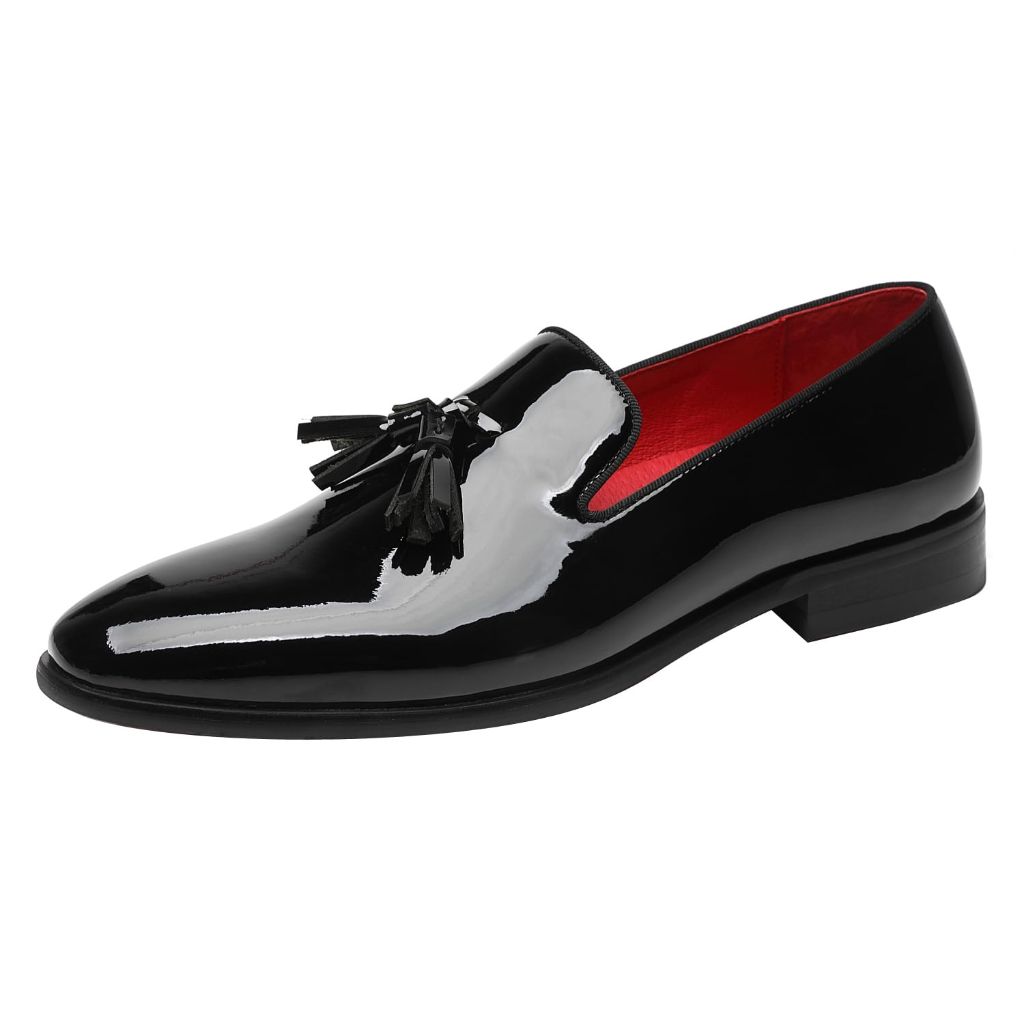 ELANROMAN Men's Tassel Loafers, Black Patent Leather - size 12 (47)