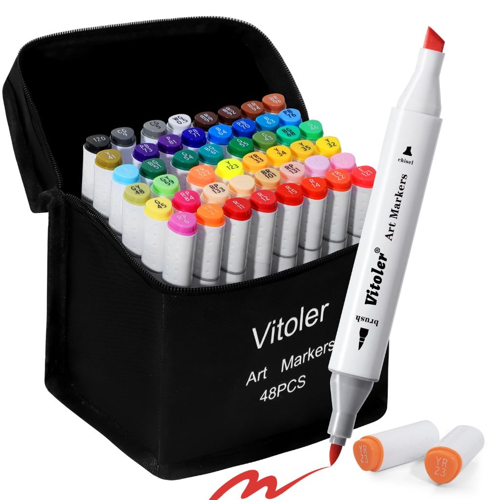 Vitoler Alcohol Markers,48 Colors Dual Brush Tip Art Marker for Adults Coloring Books