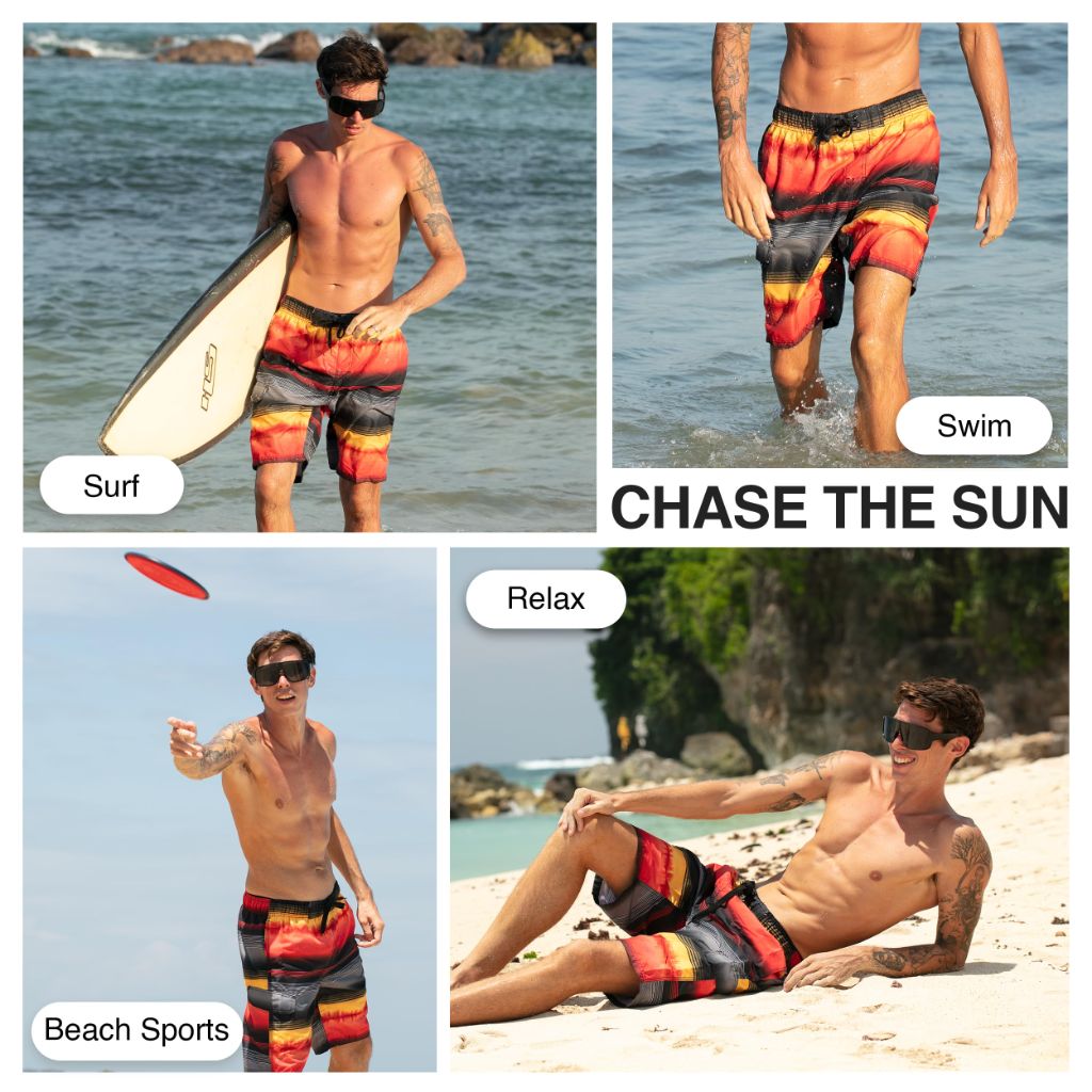 Kanu Surf Mens, Barracuda Swim Trunks (Regular & Extended Sizes), Nova Black/Red, XX-Large