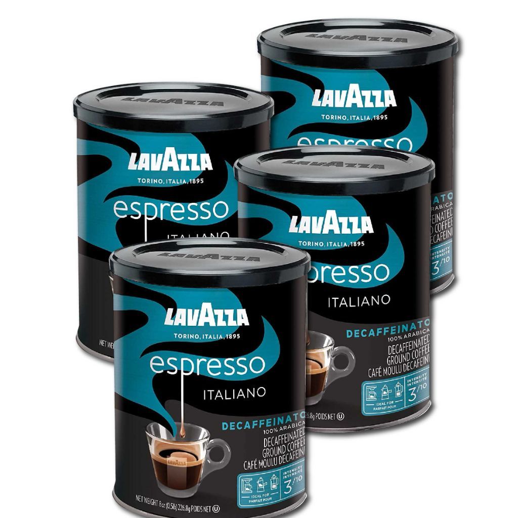 Lavazza Espresso Decaffeinato Ground Coffee Blend, Decaffeinated Medium Roast, 8oz Cans, Pack of 4