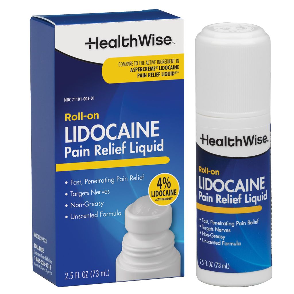 HealthWise 4% Lidocaine Roll-On | OTC Strength | Pain Relief Liquid | 2.5 oz. 73 mL