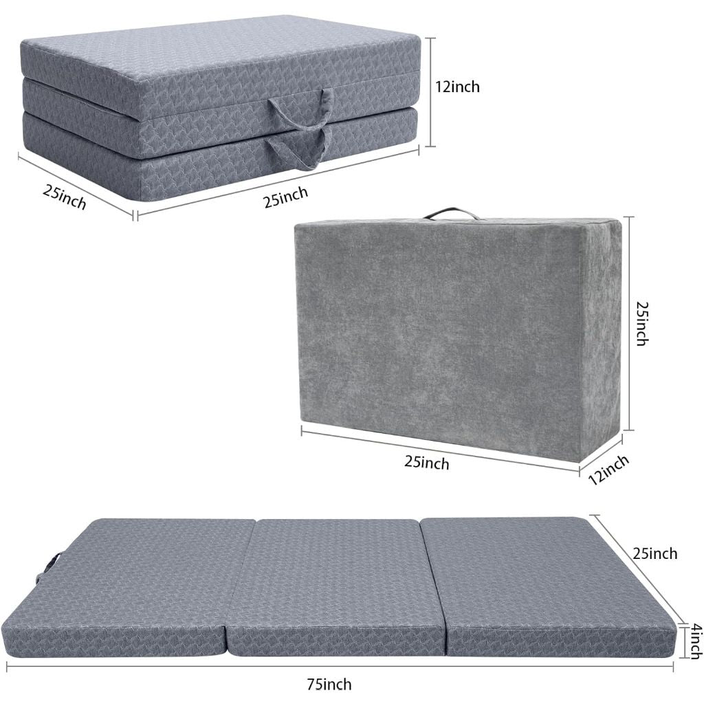 MeMoreCool Tri Folding Mattress - Single, Portable Foldable Guest Bed, Fold Up Futon Floor Sleeping Mat