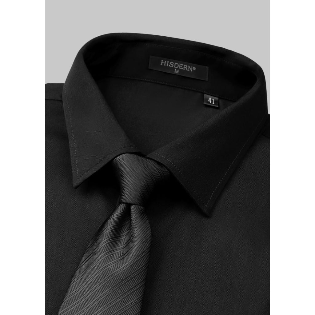 HISDERN Men's Short Sleeve Dress Shirt, Black, XL