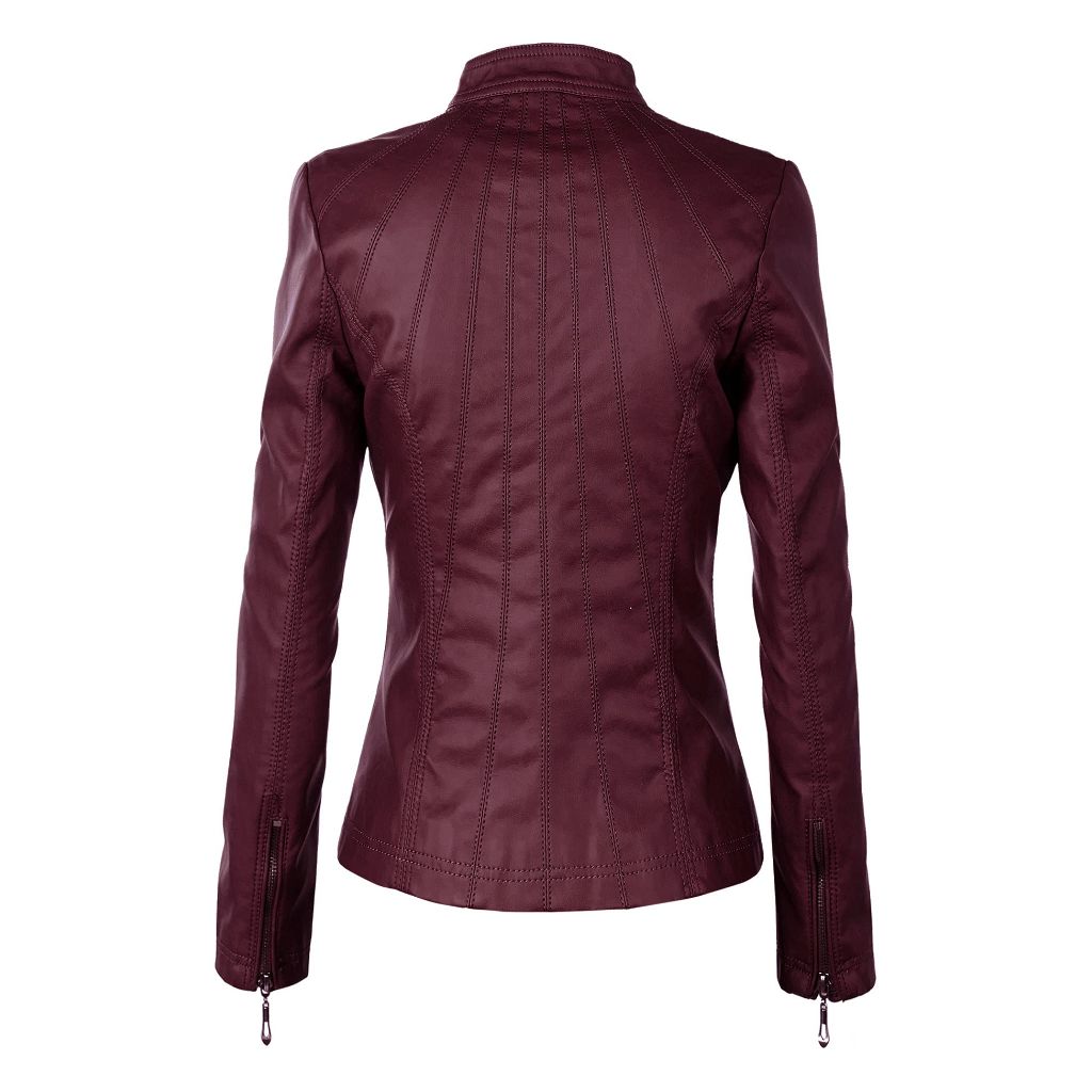 Lock and Love LL Womens Panelled Faux Leather Moto Jacket, Wine - size L