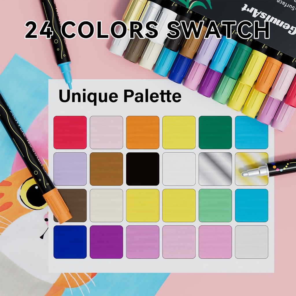 GenuisArt 24 Colors Acrylic Paint Pens