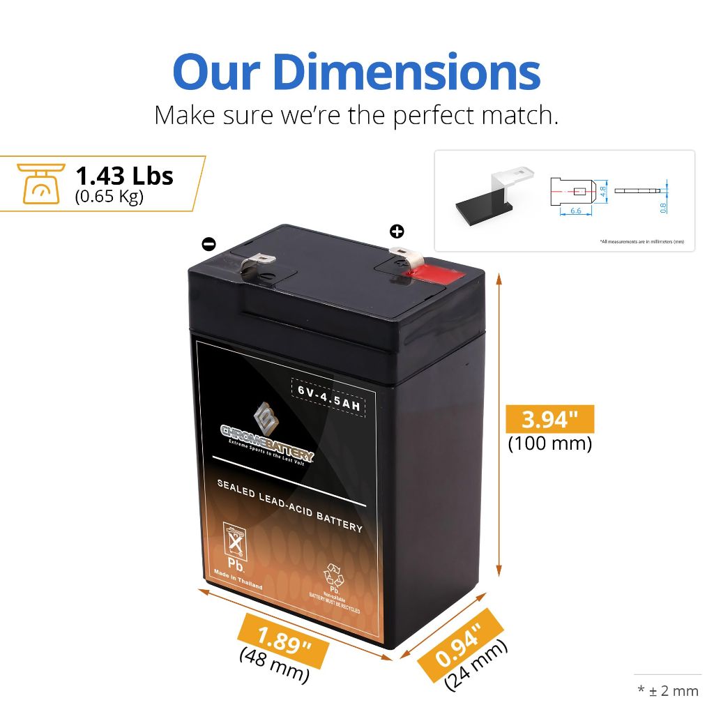 CB CHROMEBATTERY 6V 4.5Ah SLA Battery – F1 Spade Terminal – Sealed Lead Acid Backup Battery