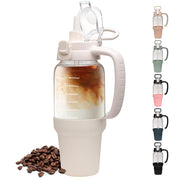 42 oz Glass Tumbler with Straw and Lid Reusable Glass Water Bottles with Handle (cream)