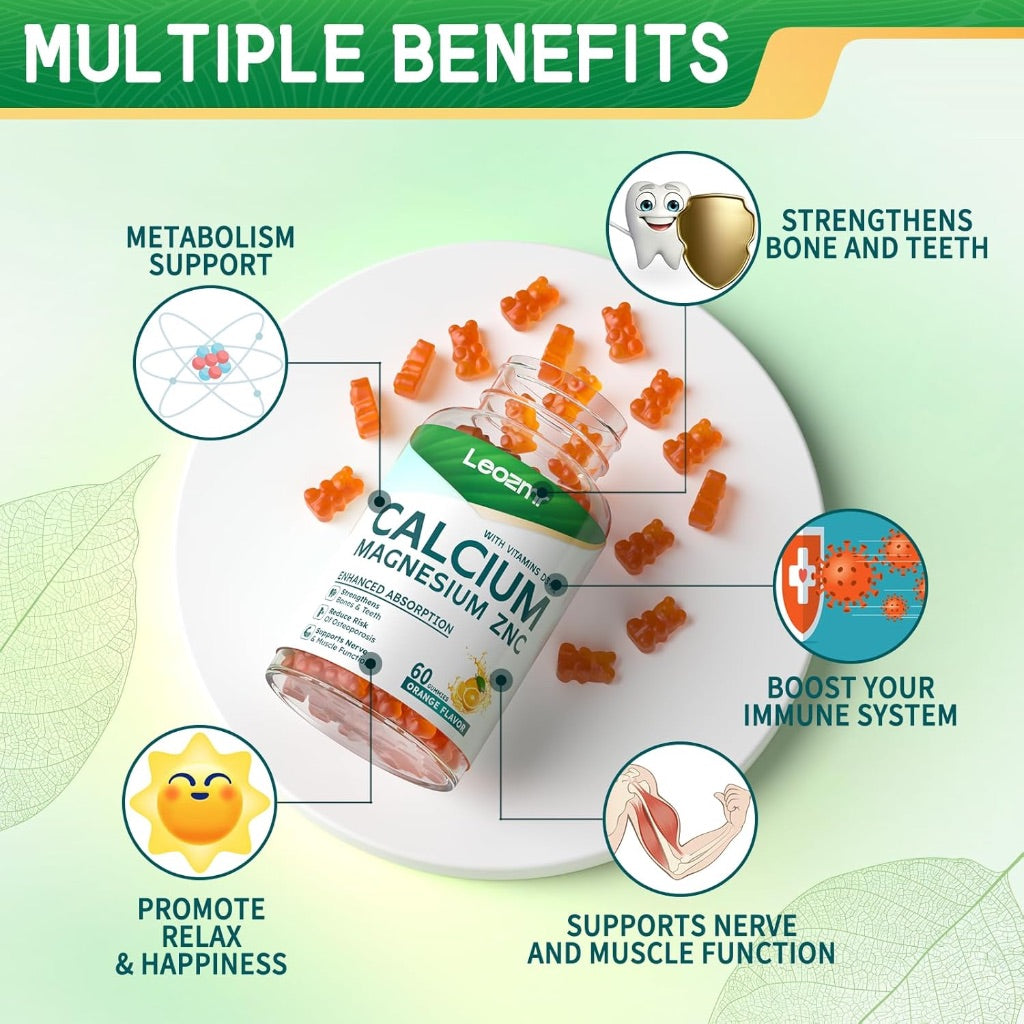 Calcium Magnesium Zinc Gummies with Vitamin D3 & K2 - Orange, 60ct.