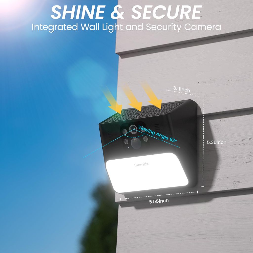 Cinnado Outdoor Solar Wall Light Wireless Cameras -2.4G 2K Black